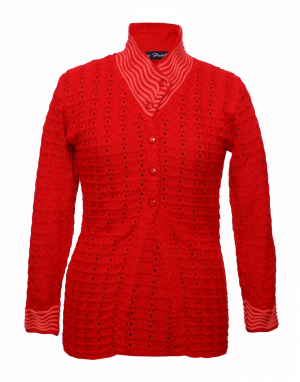 Lady Cardigan Self  Design  FS with color Red